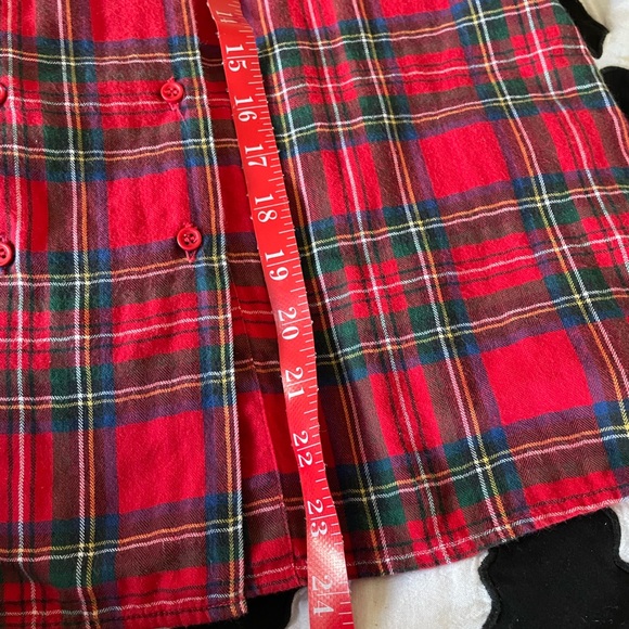 Vintage mockneck red plaid flannel double button blouse - Picture 7 of 7